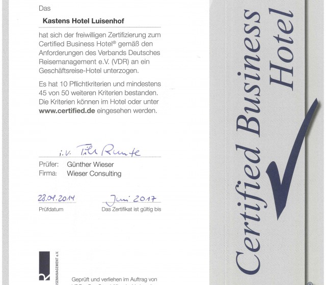 Certificate Business Hotel